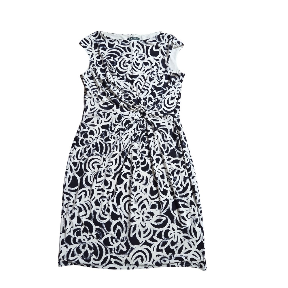 Lauren Ralph Lauren Abstract Floral Knot Front Sheath Dress 16 Office Siren